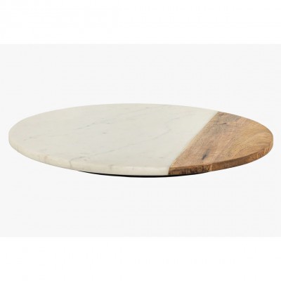 Set de 2 placi turnante, Farfurii decorative, Marmura alba, Lemn, SERVANT 50cm