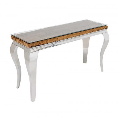 Consola, Lemn de Tec, Sticla, Otel Crom, MODERN BAROCK BARRACUDA 140cm