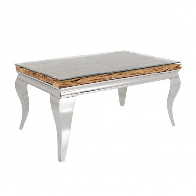 Masuta de cafea, Lemn de Tec, Sticla, Otel Crom, MODERN BAROCK BARRACUDA 100cm