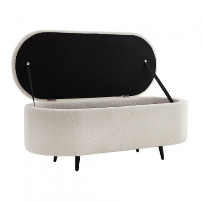 Bancheta alba cu spatiu de depozitare, Tesatura Boucle, VOQUE 110cm