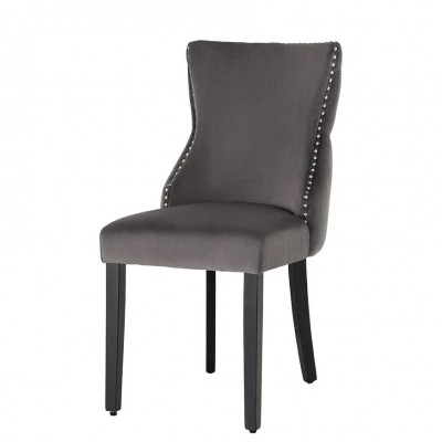 Set 2 scaune Stil Baroc, Catifea, Gri, Lemn, Negru, CASTLE DELUXE