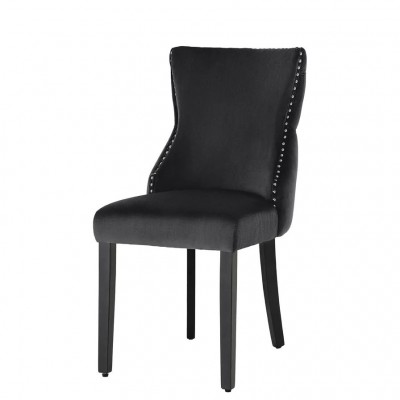 Set 2 scaune Stil Baroc, Catifea, Lemn, Negru, CASTLE DELUXE