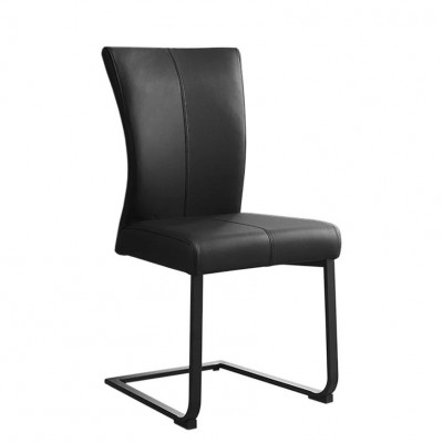 Set de 2 scaune, Metal, Piele Naturala, Negru, SAMSON