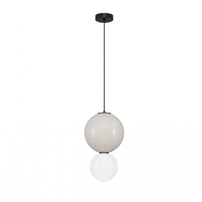 Pendul LED decorativ portelan gri, sticla alb, NOESIS