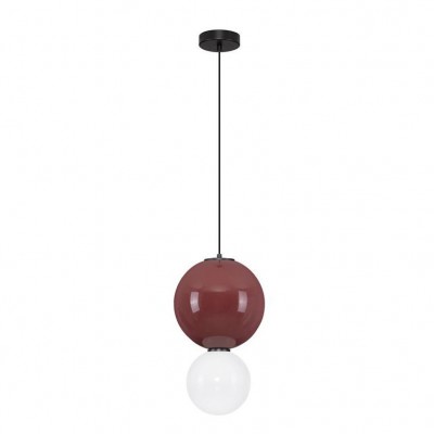 Pendul LED decorativ portelan bordeaux, sticla alb, NOESIS