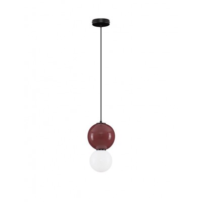 Pendul LED decorativ portelan bordeaux, sticla alb, NOESIS