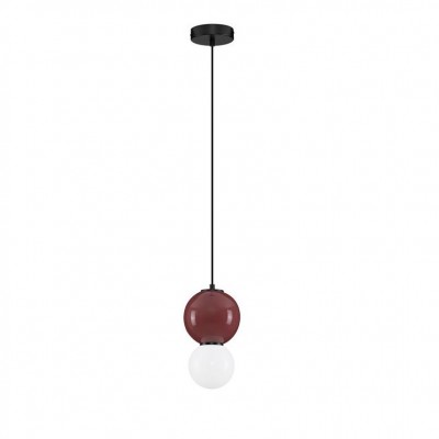 Pendul LED decorativ portelan bordeaux, sticla alb, NOESIS