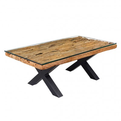 Masuta design high-tech din metal si lemn masiv, Barracuda 110cm