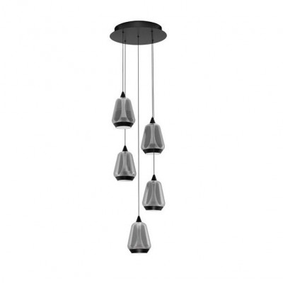 Lustra moderna cu 5 pendule LED, Metal, Sticla, Fumuriu, ALISH