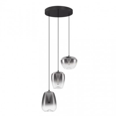 Lustra moderna cu 3 pendule LED, Metal, Sticla, Gri Fumuriu, OBLO