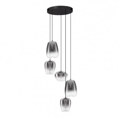 Lustra moderna cu 5 pendule LED, Metal, Sticla, Gri Fumuriu, OBLO