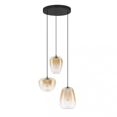 Lustra moderna cu 3 pendule LED, Metal, Sticla, Chihlimbar, OBLO