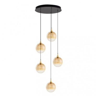 Lustra moderna cu 5 pendule LED, Metal, Sticla, Champaign, ORENDA