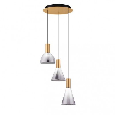 Lustra moderna cu 3 pendule LED, Metal, Sticla, Fumuriu, Voi