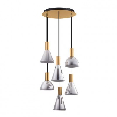Lustra moderna cu 5 pendule LED, Metal, Sticla, Fumuriu, Voi