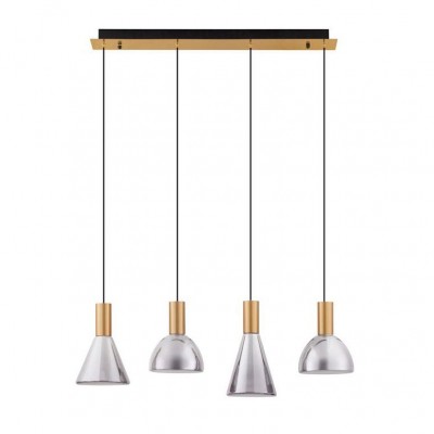 Lustra moderna cu 4 pendule LED, Metal, Sticla, Fumuriu, Voi