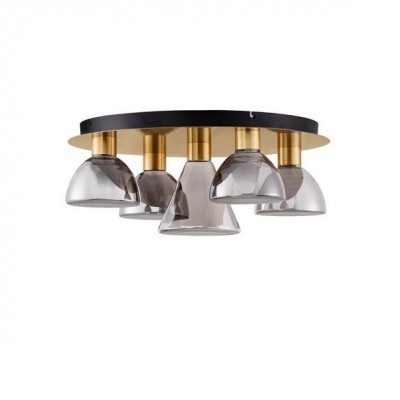 Plafoniera cu 5 spoturi LED, Metal, Sticla, Fumuriu, Voi