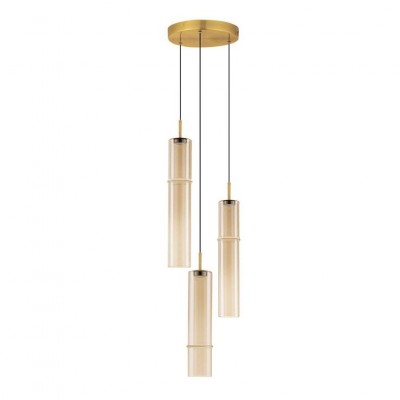 Lustra moderna cu 3 pendule LED, Metal, Sticla, Cognac, SANO