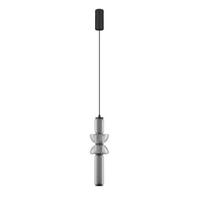 Pendul LED modern, Metal, Negru, Sticla, Fumurie, Ulon