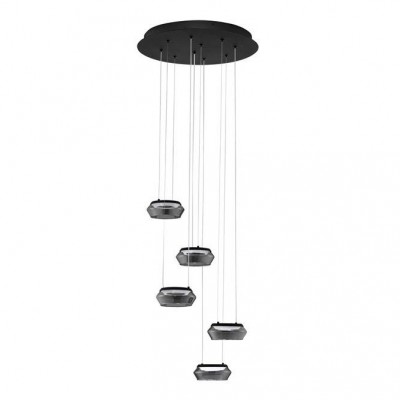Lustra cu 5 pendule LED, Metal, Negru, Sticla, JAILYN