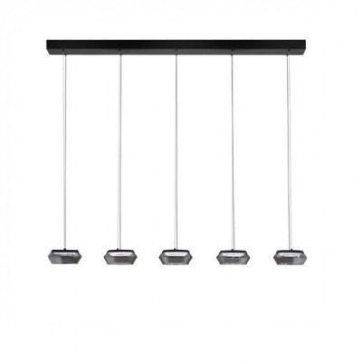 Lustra cu 5 pendule LED, Metal, Negru, Sticla, JAILYN