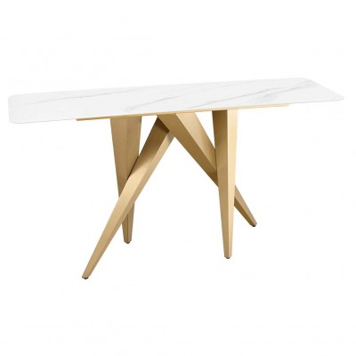 Consola design modern, Metal, Auriu, Ceramica, Alb, ART LIVING 140cm